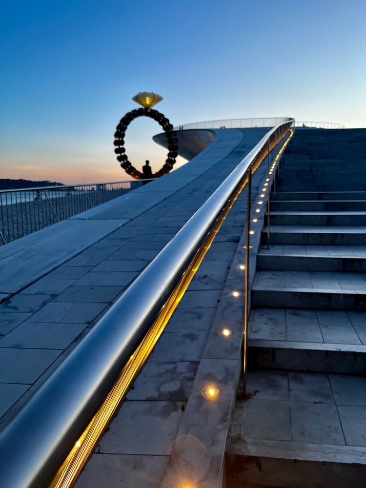 Museum art at sunset